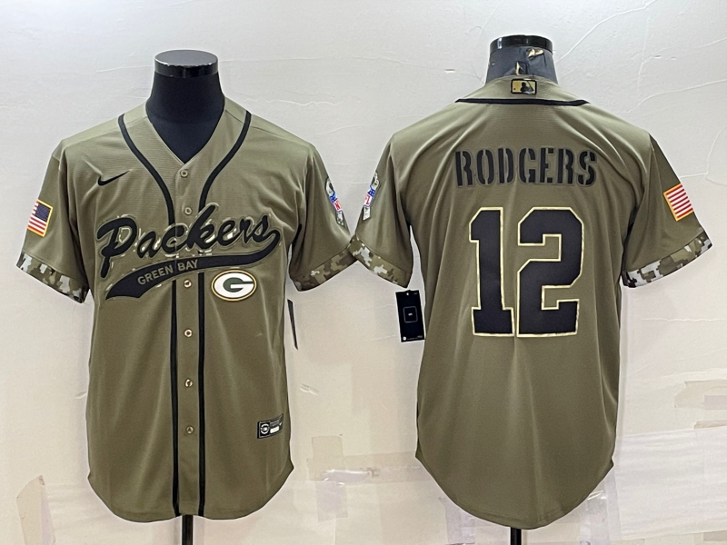 Men's Green Bay Packers #12 Aaron Rodgers Olive 2022 Salute to Service Cool Base Stitched Baseball Jersey Men's Green Bay Packers #12 Aaron Rodgers Olive 2022 Salute to Service Cool Base Stitched Baseball Jersey